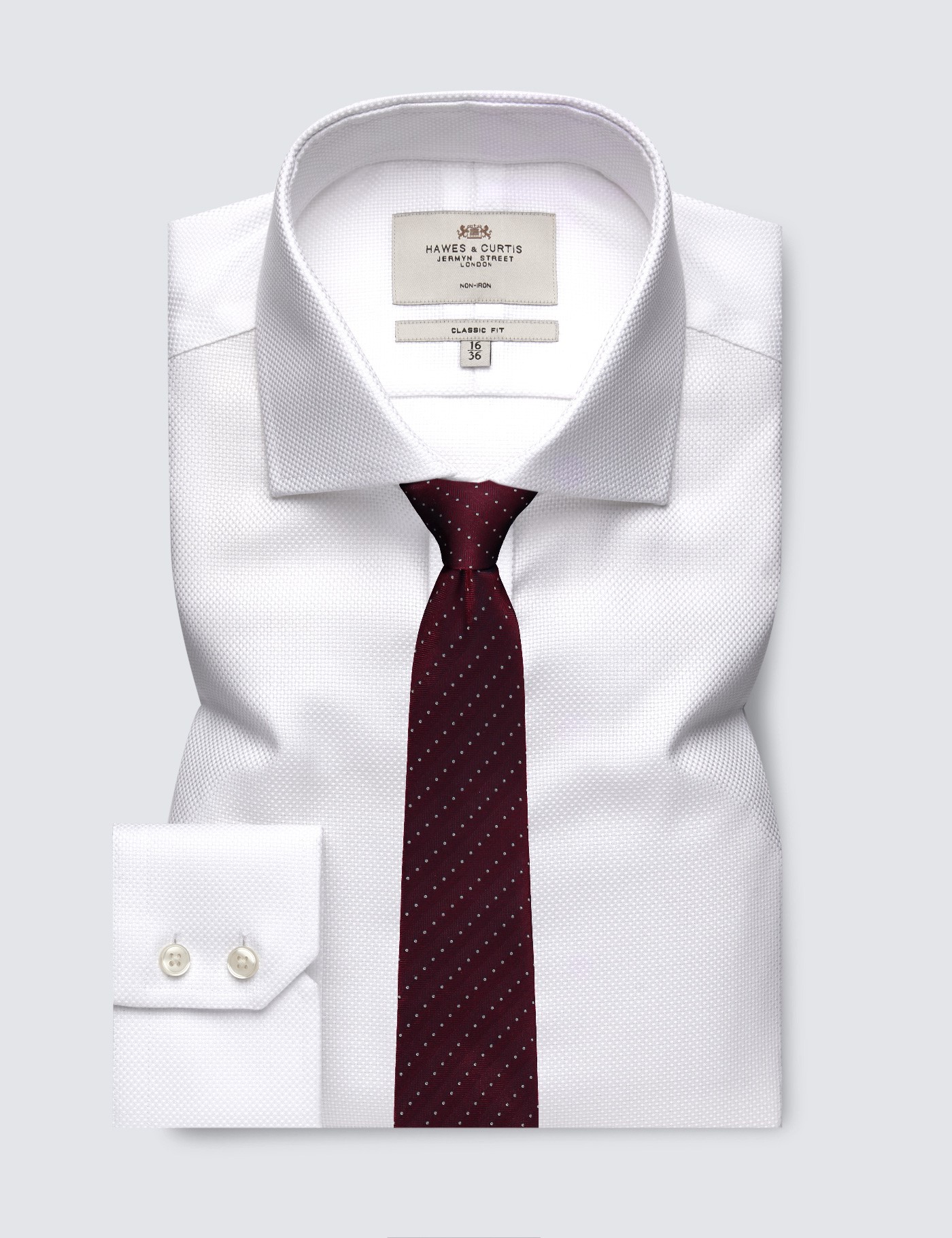 hawes & curtis non-iron white fabric interest classic fit shirt - single cuff - windsor collar
