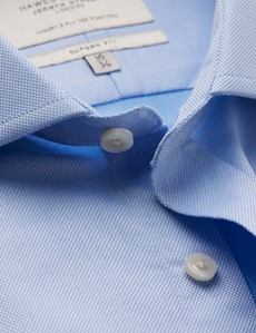 Easy Iron Men's Blue Pique Classic Fit Shirt - Windsor Collar - Single Cuff 