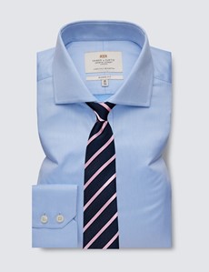 Easy Iron Men's Blue Pique Classic Fit Shirt - Windsor Collar - Single Cuff 