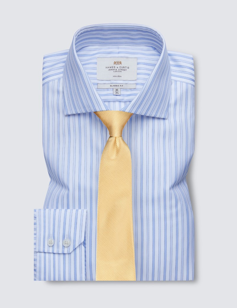 Non Iron Blue & White Multi Stripe Classic Fit Shirt 