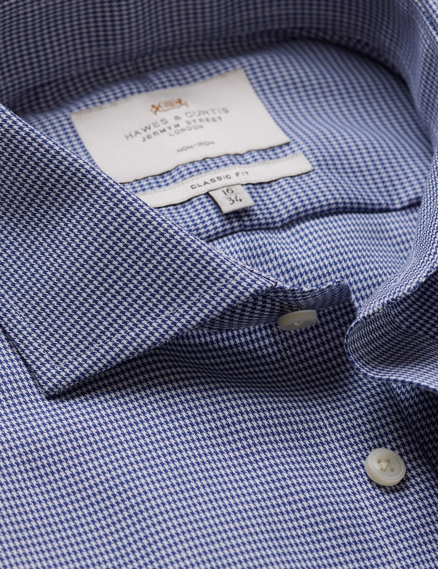 & Classic Fit Navy & Dogtooth Twill Non Iron Shirt 20" collar 38" sleeve