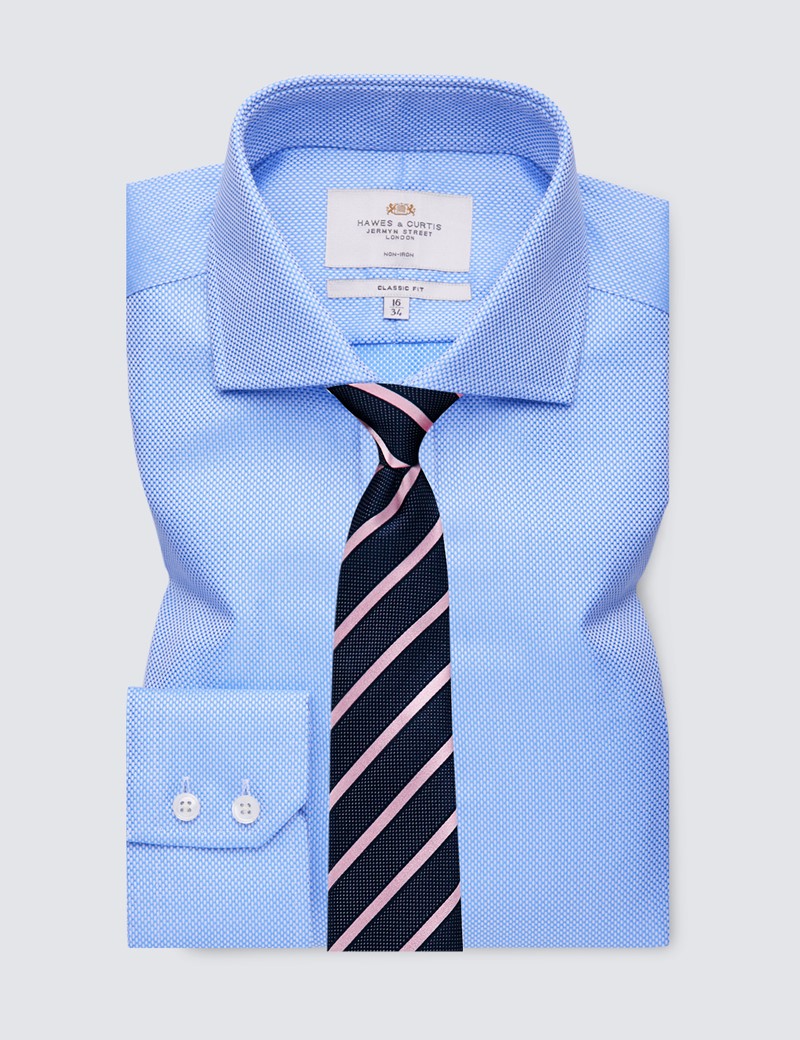 Men's Formal Blue Fabric Interest Classic Fit Shirt - Windsor Collar - Single Cuff - Non Iron