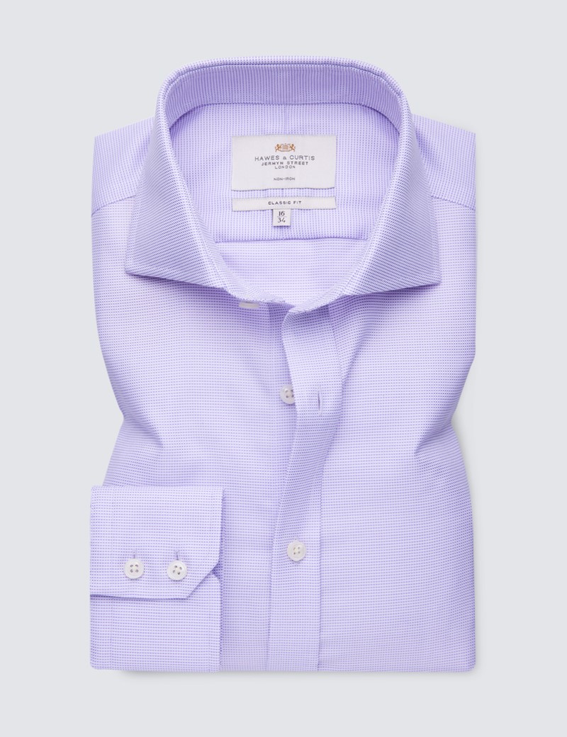 Men's Formal Lilac Fabric Interest Classic Fit Shirt - Windsor Collar - Single Cuff - Non Iron