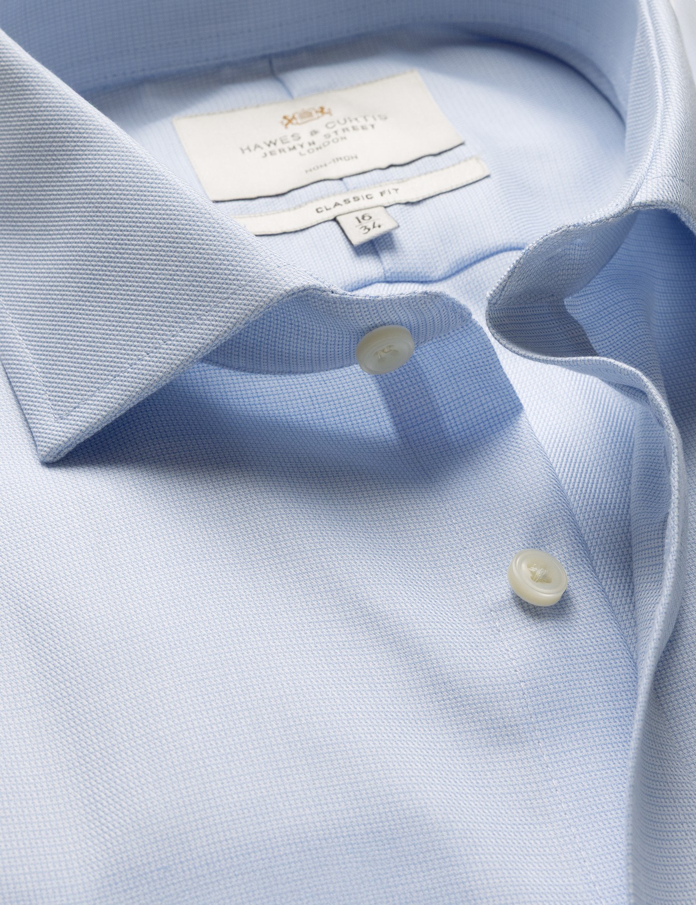 & Classic Fit Blue & Textured Weave Non Iron Shirt 18" collar 38" sleeve