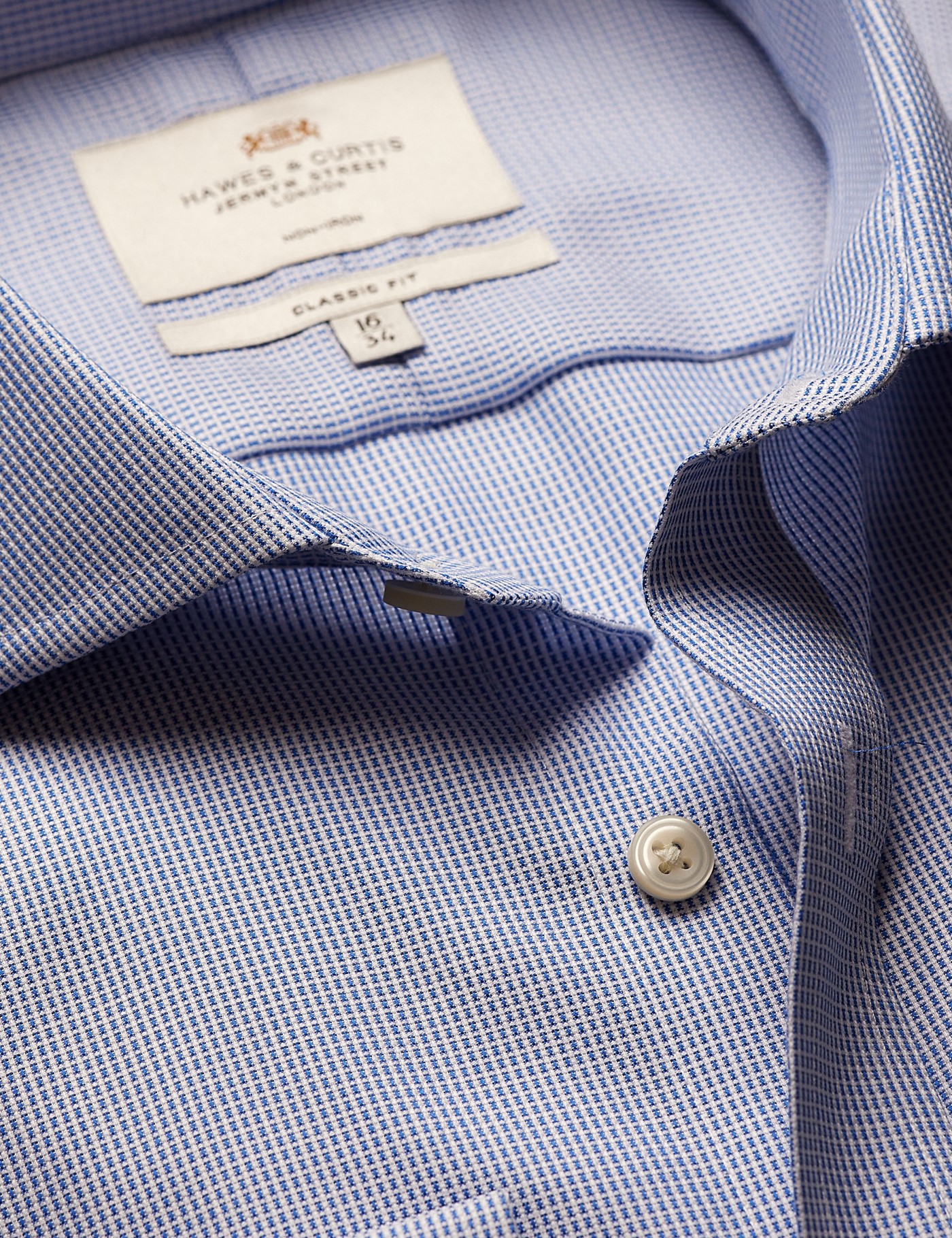 Hawes & Curtis Classic Fit Royal & White Textured Weave Non-Iron Shirt Size: 18" collar, 36" sleeve