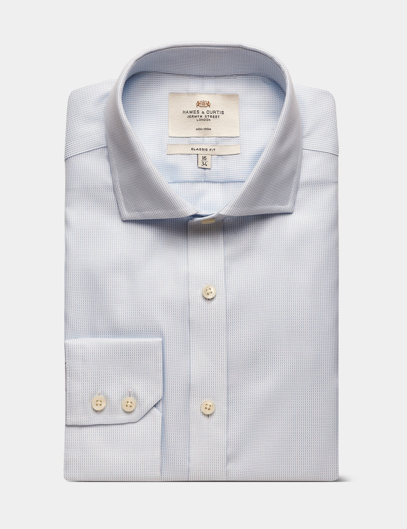 Hawes & Curtis Classic Fit Light Blue & White Textured Weave Non-Iron Shirt Size: 18" collar, 38" sleeve image 3
