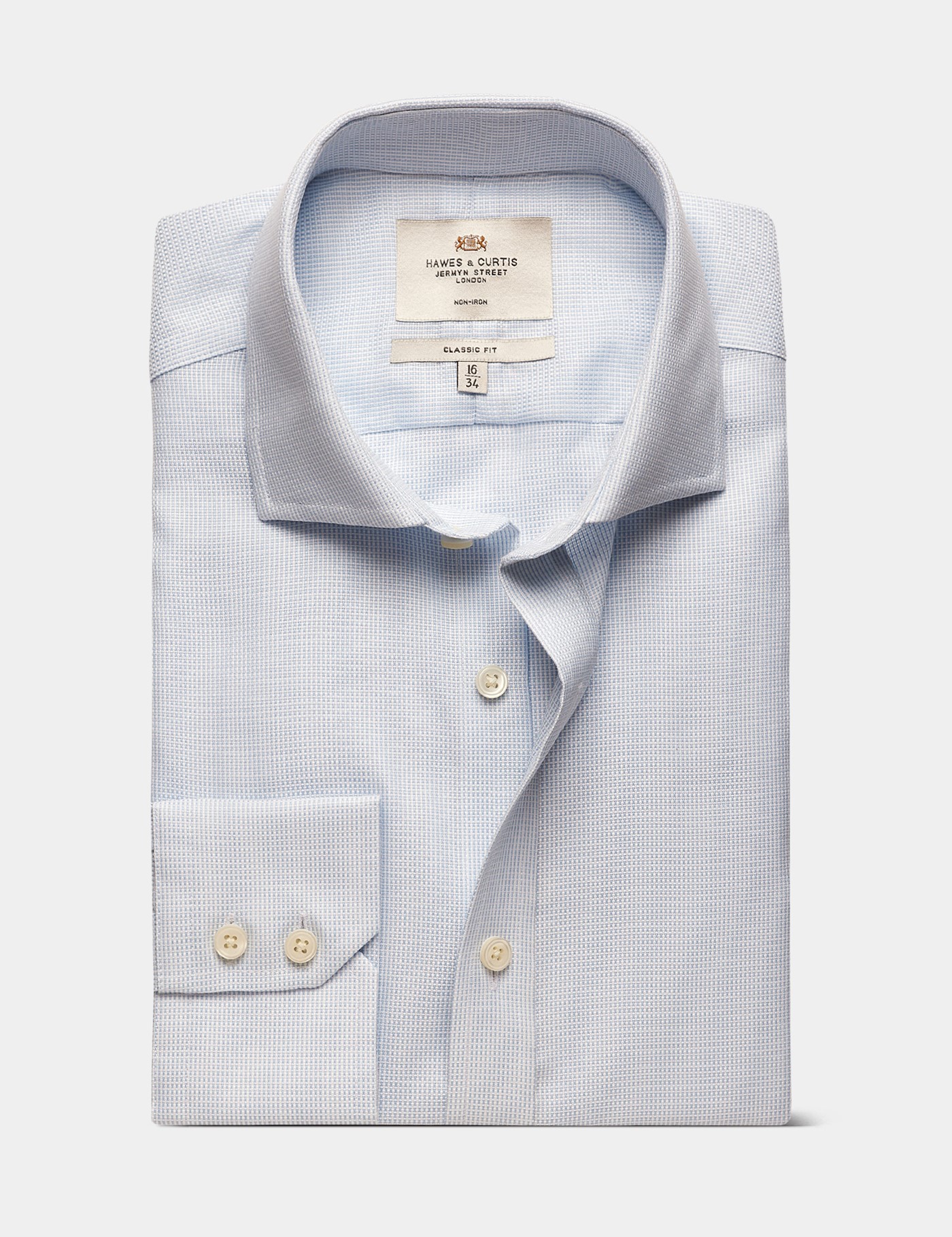 Hawes & Curtis Classic Fit Light Blue & White Textured Weave Non-Iron Shirt Size: 18" collar, 38" sleeve image 2