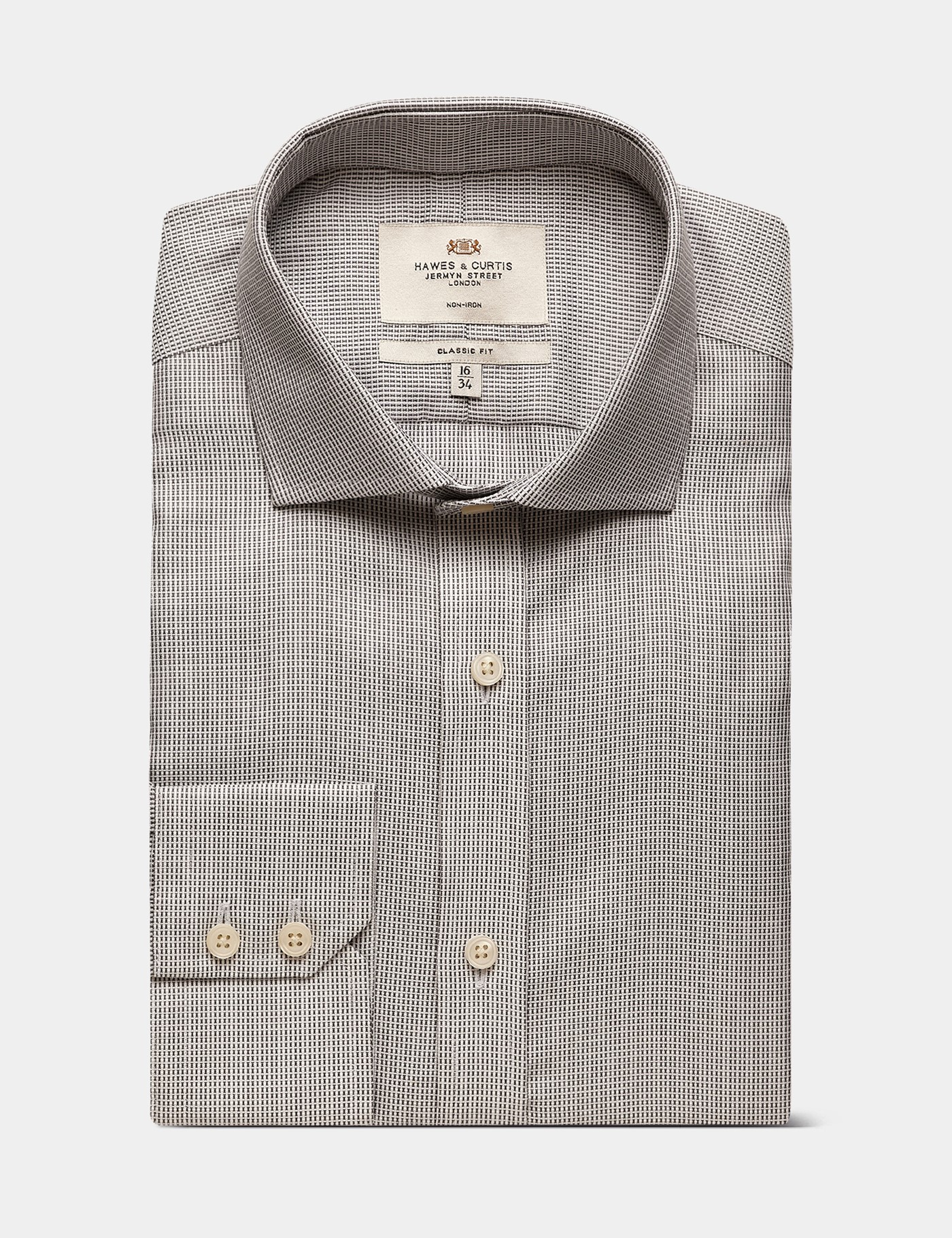 Hawes & Curtis Classic Fit Grey & White Textured Weave Non-Iron Shirt Size: 17.5" collar, 34" sleeve image 3
