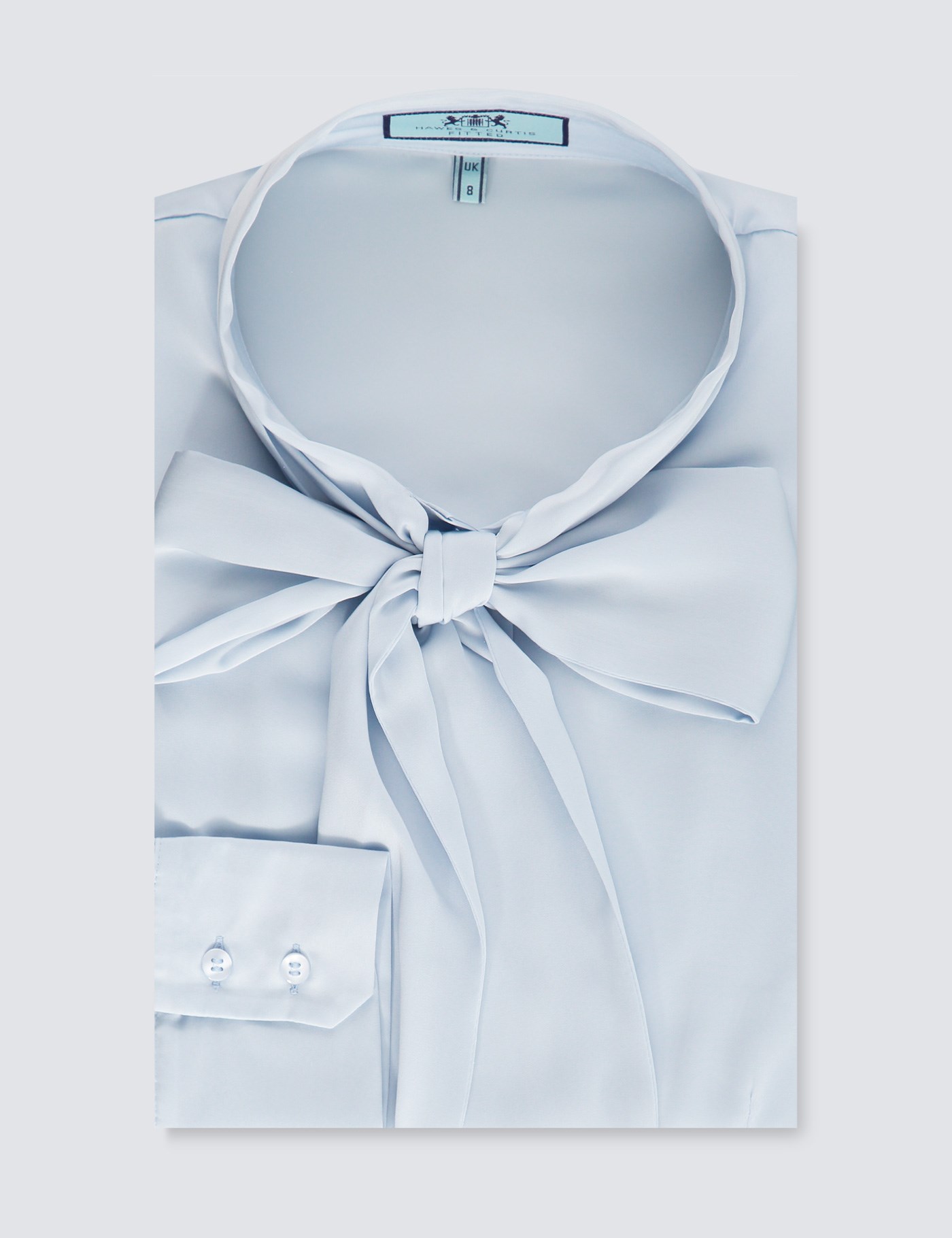 Womens Light Blue Fitted Lightweight Satin Blouse Pussy Bow Hawes And Curtis