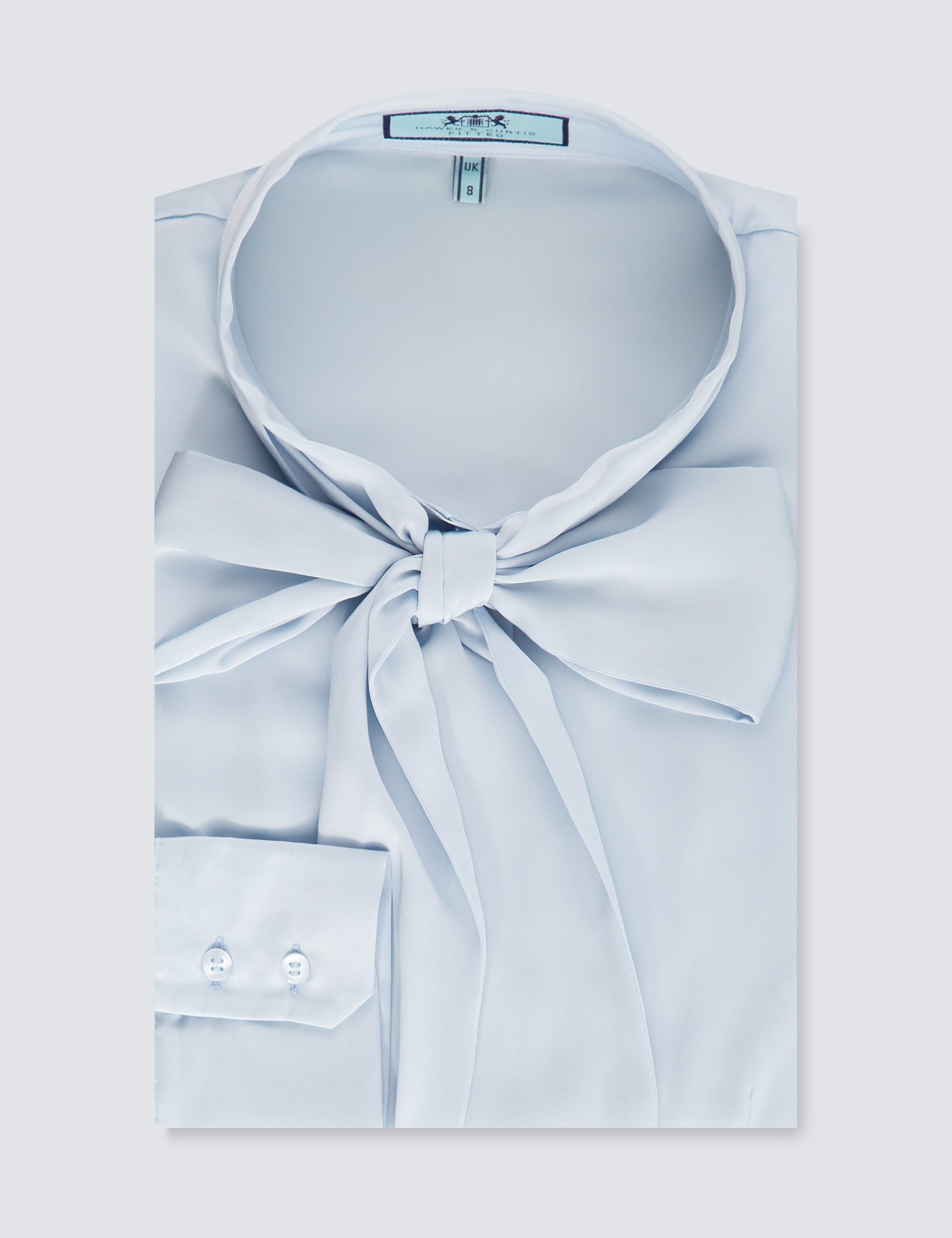 Womens Light Blue Fitted Lightweight Satin Blouse Pussy Bow Hawes