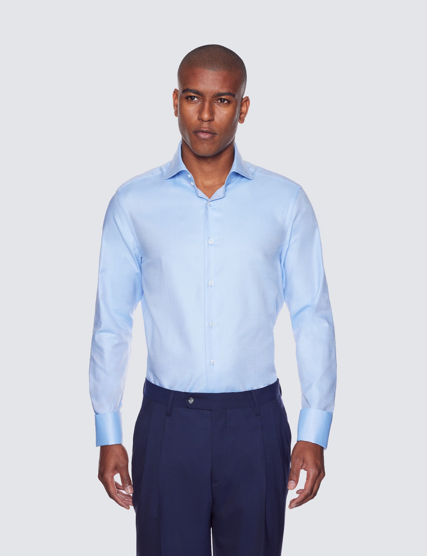 Men's Curtis Blue Twill Slim Fit Shirt - High Collar - Double Cuff ...