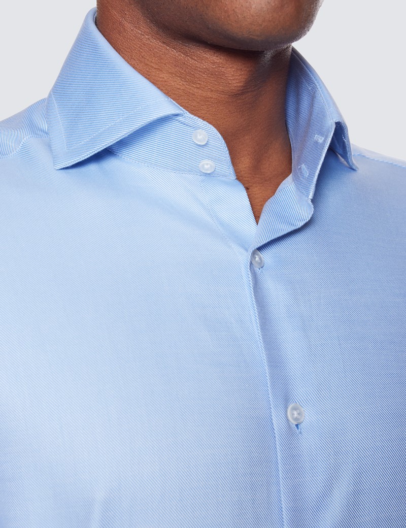 Men's Blue Twill Slim Shirt - High Collar - French Cuff | Hawes and Curtis
