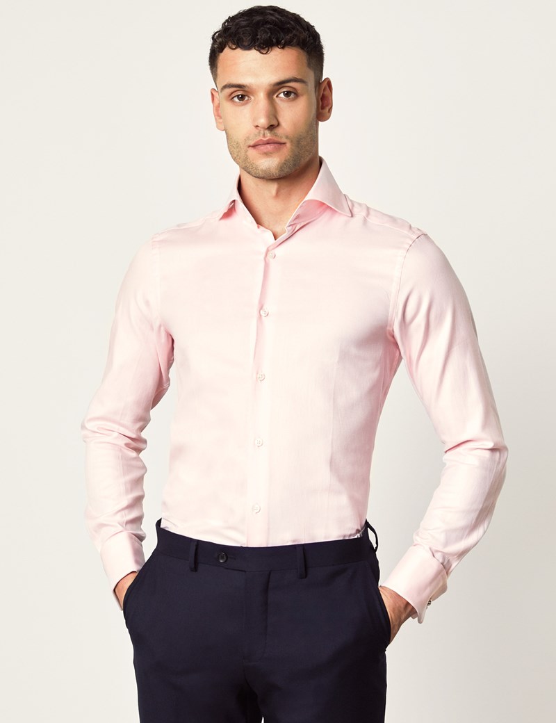 Men's Pink Twill Slim Shirt - High Collar - French Cuff | Hawes and Curtis