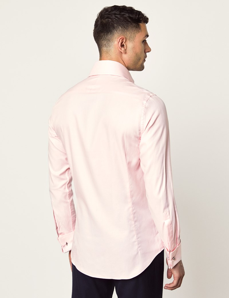 Men's Pink Twill Slim Fit Shirt - High Collar - Double Cuff | Hawes and ...