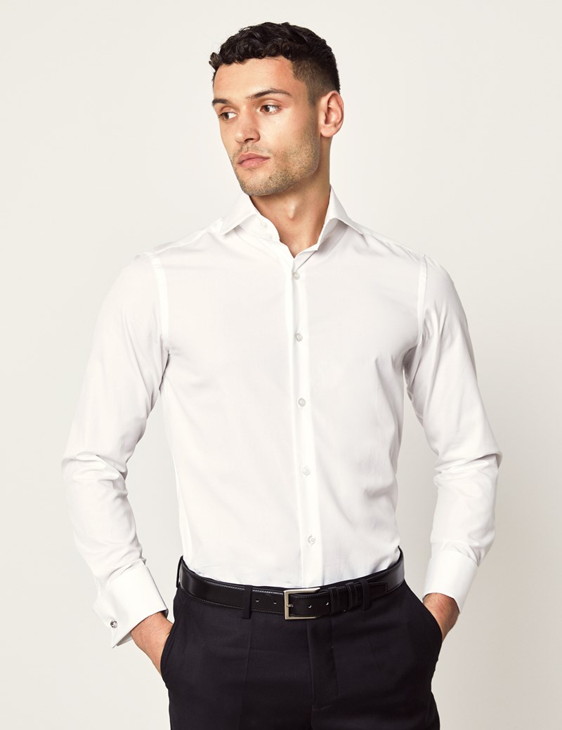 Cotton Twill Men's Relexed Slim Fit Shirt in White | Hawes & Curtis | UK