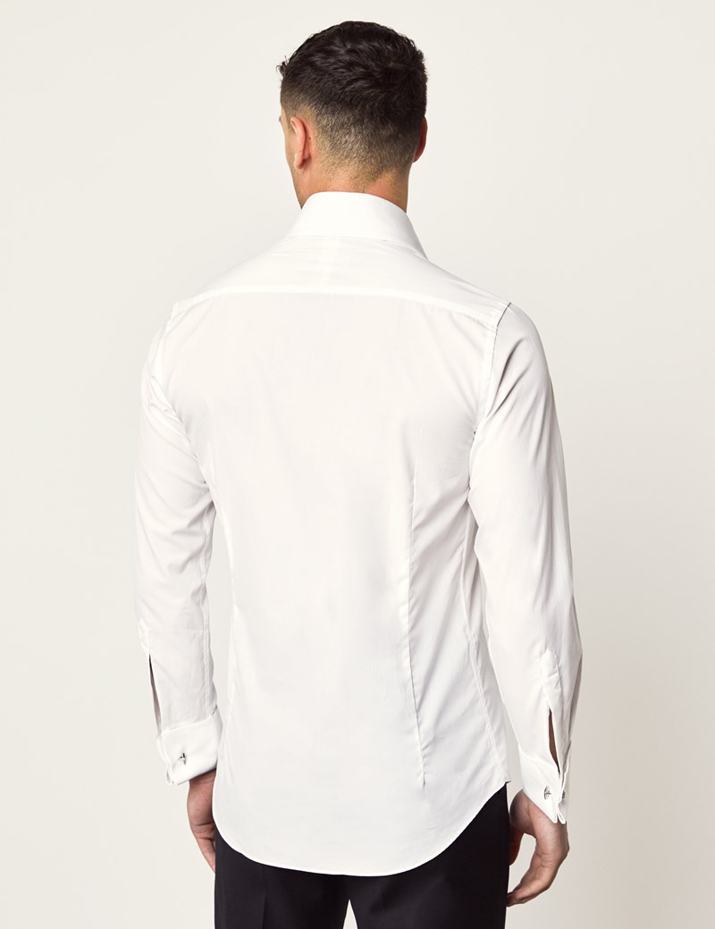 Twill Slim Fit Shirt with Double Cuff in White | Hawes & Curtis | USA