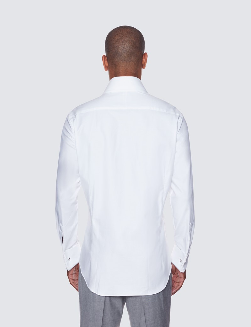 White Twill Slim Shirt - High Collar - French Cuff